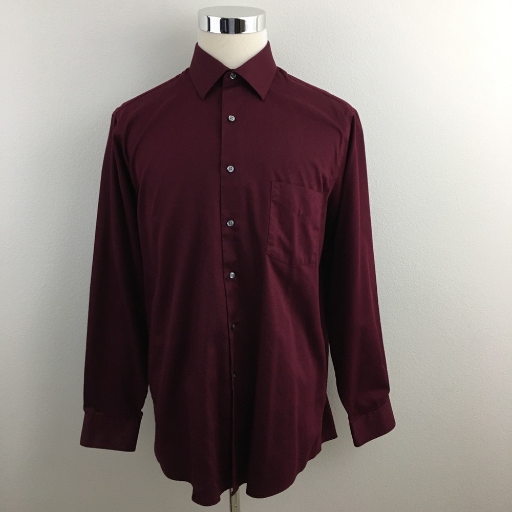 🔴 Van Heusen | Regular Fit Burgundy Wine Dress Shirt - Picture 2 of 7